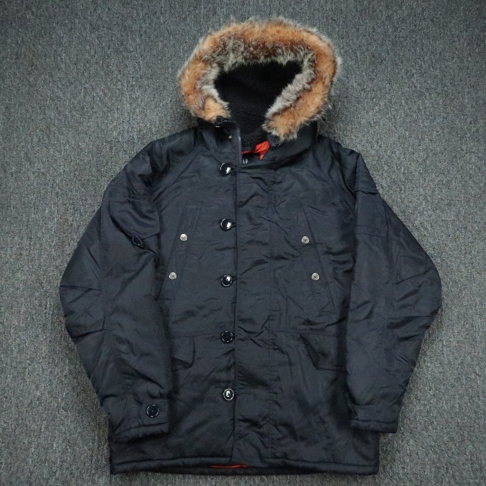 GAP Jacket Mens Small Blue Snorkel Hooded Faux Fur Lined Parka Winter VTG